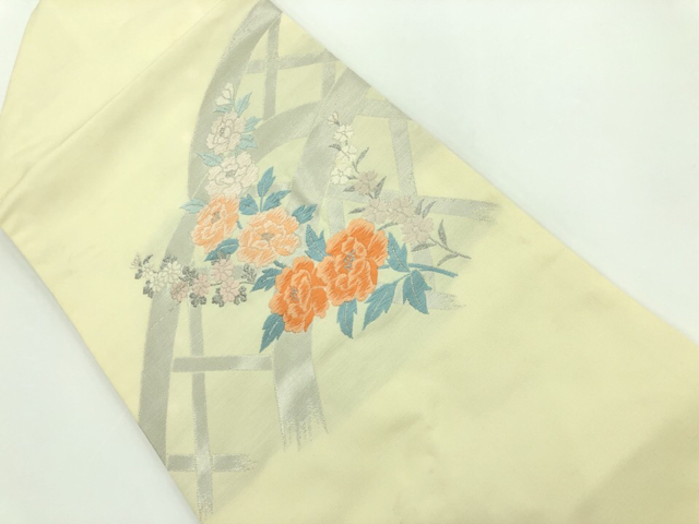 JAPANESE KIMONO / VINTAGE NAGOYA OBI / WOVEN FLORAL PLANTS